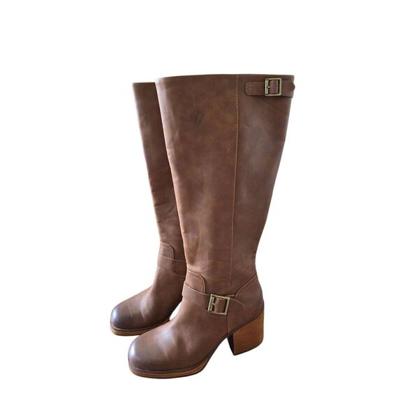 Kork Knee High Boots Size 8.5 in Rustic Brown Buckle Detail Block Heel NEW - Picture 3 of 7